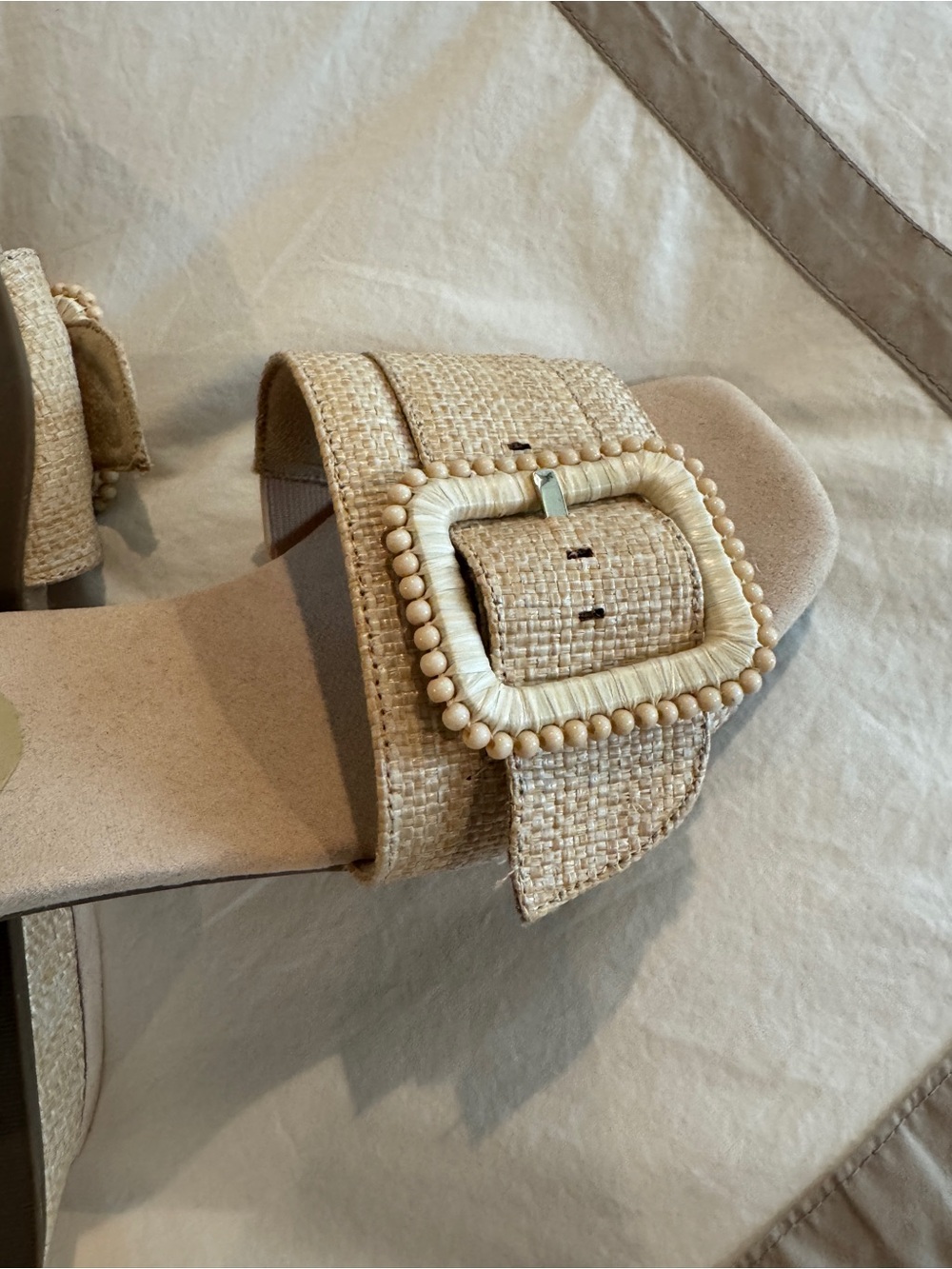 Anne Klein Neutral Raffia Slide Sandals - Picture 3 of 5